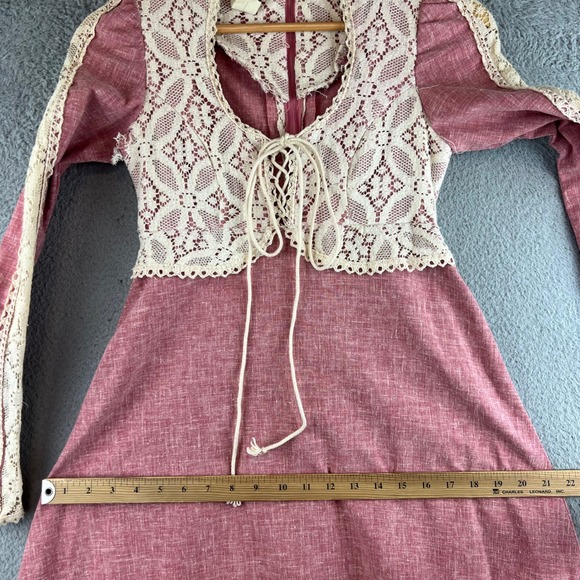 Vintage 1969 Gunne Sax Black Label Pink Lace Renaissance Dress size 7 - Picture 10 of 16